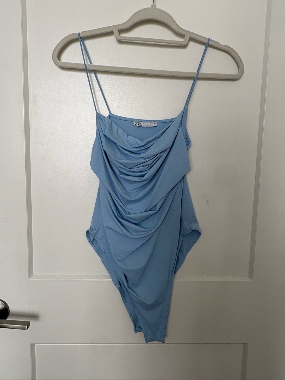 Zara Sky Blue Draped One-Piece bodysuit